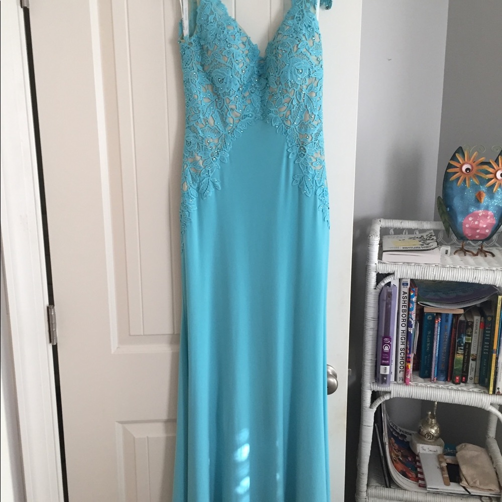 Blue Floor Length Prom Dress
